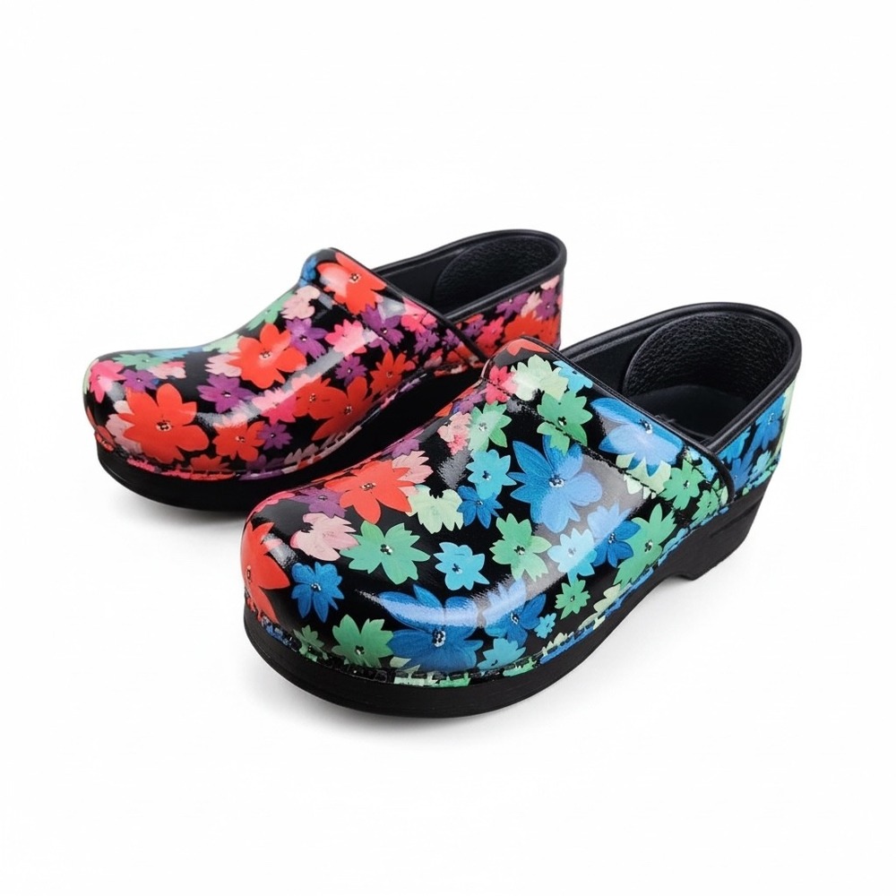 Dansko Pink Blue Green Red Purple Floral Non-Slip Work Comfort Clogs 37 / 6.5-7